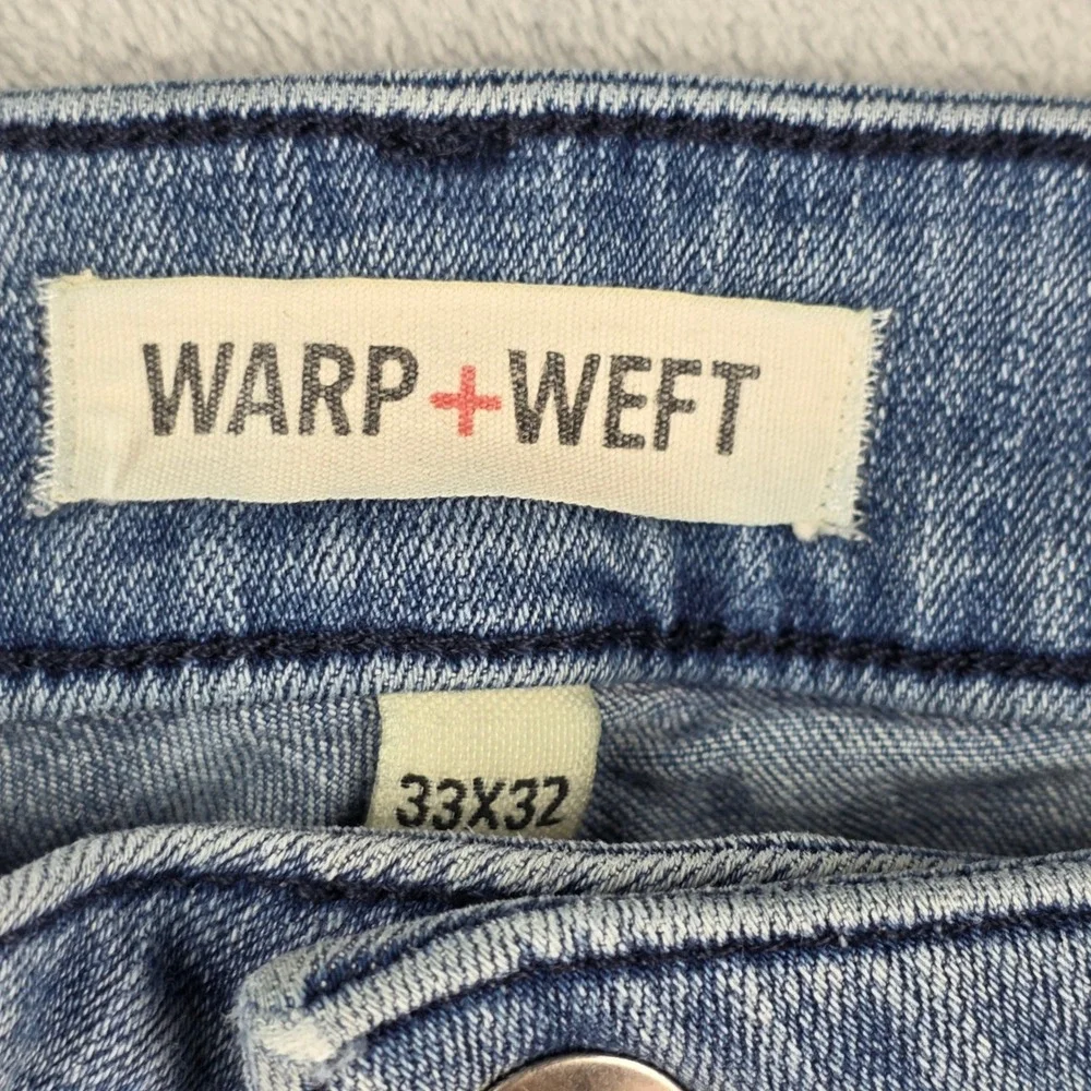 Warp + Weft AMS Amsterdam Slim Jeans Mens‎ 33x32 Sunbleach Blue Stretch Denim